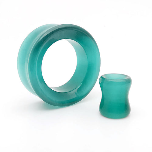 Teal Cats Eye Double Flare Tunnels /  Eyelets Ear Gauges