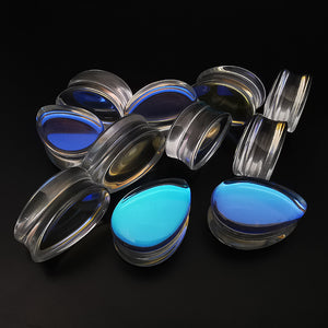 Convex Clear Iridescent Glass Teardrop Plugs Ear Gauges