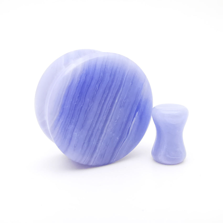 Synthetic Blue Lace Agate Double Flare Stone Plugs Ear Gauge