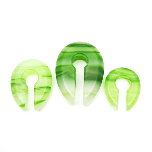 Green Line Glass Oval Keyhole Ear Weights Hangers