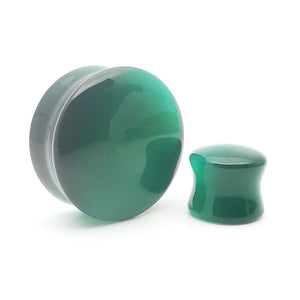 Emerald Green Cats Eye Glass Convex Double Flare Plugs Ear Gauges