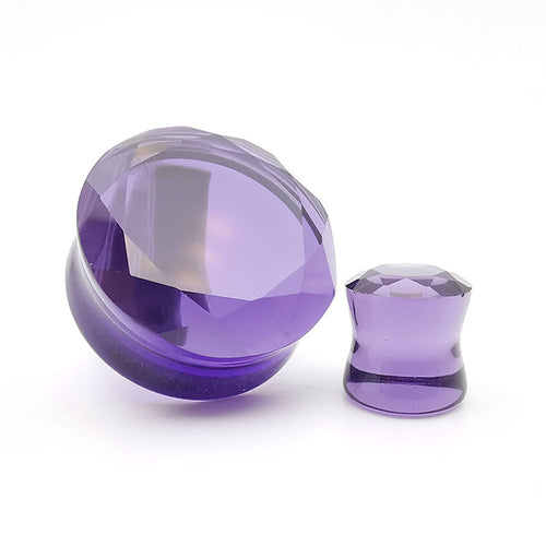 Faceted Purple Glass Double Flare Plugs Ear Gauges