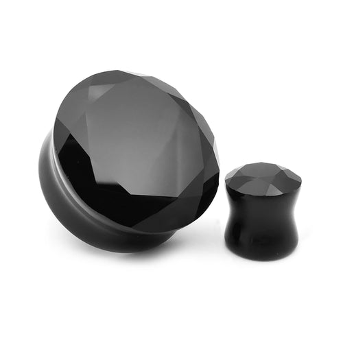 Faceted Black Glass Double Flare Plugs Ear Gauges
