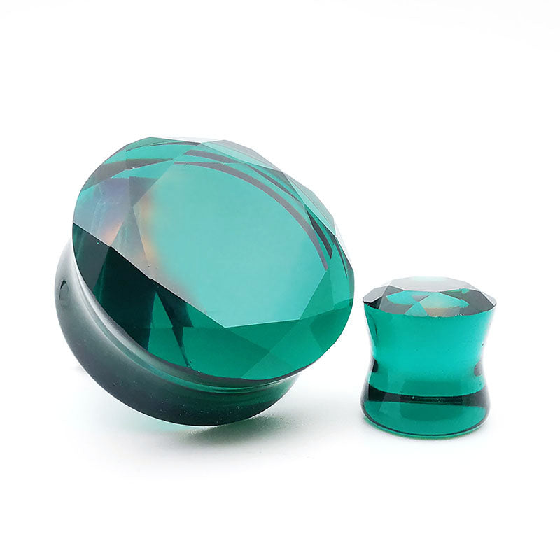 Faceted Teal Glass Double Flare Plugs Ear Gauges