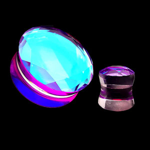 Faceted Purple Iridescent Glass Double Flare Plugs