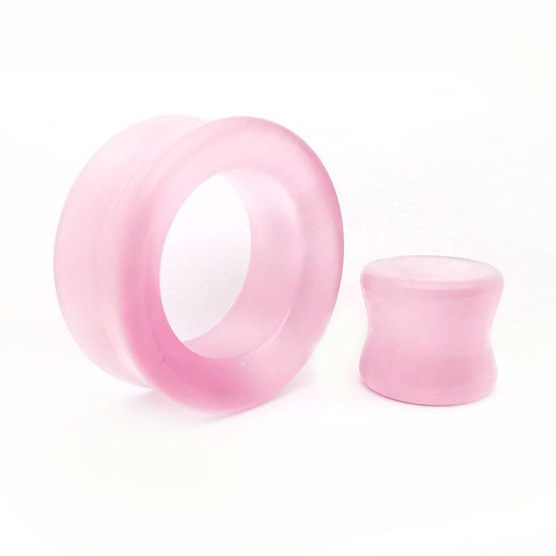 Pink Cats Eye Double Flare Tunnels /  Eyelets Ear Gauges