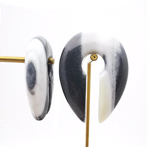 Black & White Jasper Oval Keyhole Ear Weights Piercing