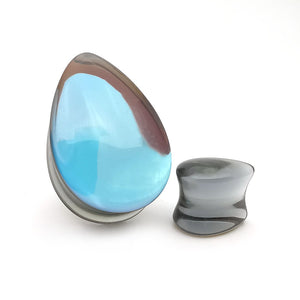 Convex Black Iridescent Glass Teardrop Plugs