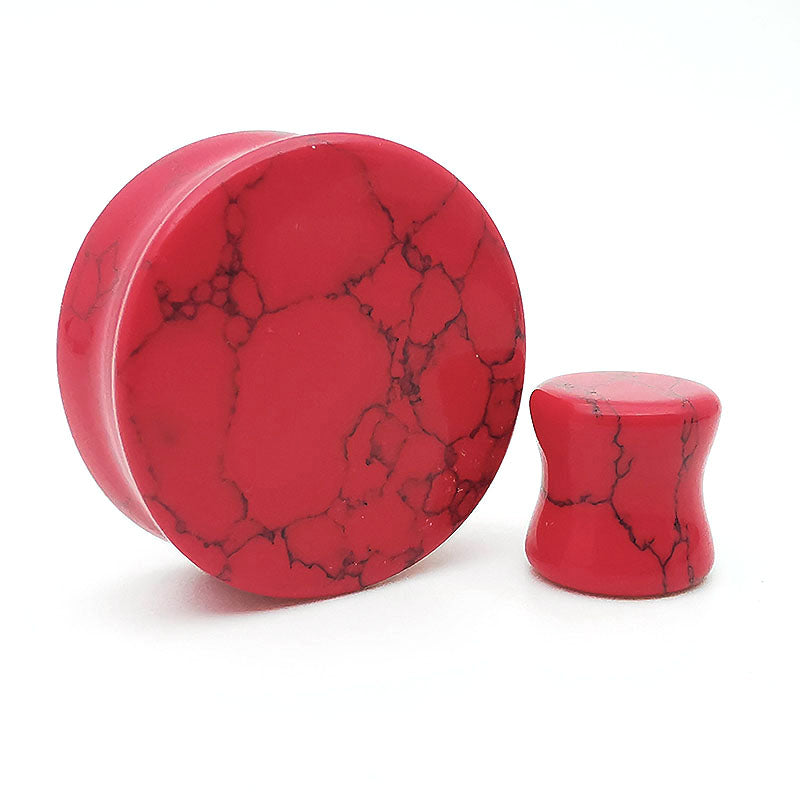 Synthetic Red Turquoise Double Flare Stone Plugs