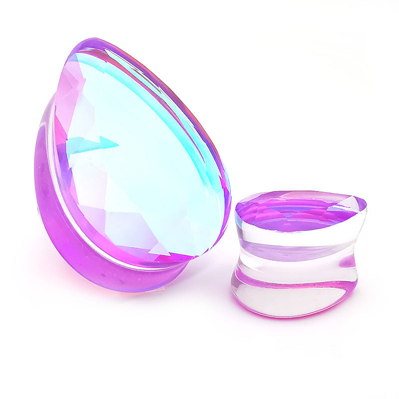 Organic Natural Purple Iridescent Glass Double Flared Teardrop Plugs Organic Natural Purple Iridescent Glass Double Flared Teardrop Plugs