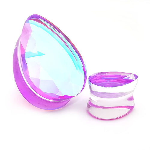 Faceted Purple Iridescent Glass Teardrop Plugs