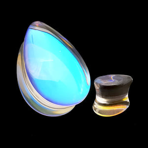 Convex Clear Iridescent Glass Teardrop Plugs Ear Gauges
