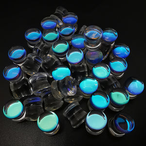 Convex Clear Iridescent Glass Double Flare Plugs