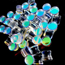 Load image into Gallery viewer, Clear Iridescent Glass Flat Sides Double Flare Plugs Ear Gauges