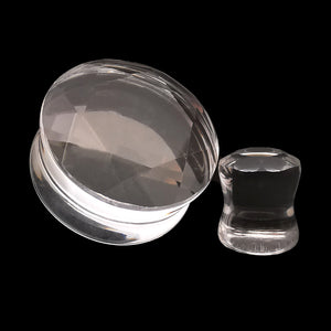 Faceted Clear Glass Double Flare Plugs Ear Gauges