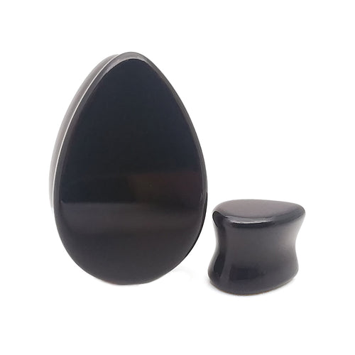 Black Obsidian Teardrop Stone Plugs Ear Gauges