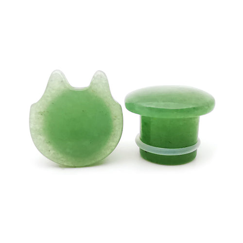 Green Aventurine Cat Ear Single Flare Plugs Ear Gauges