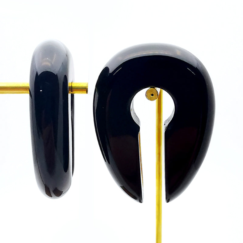 Black Obsidian Oval Keyhole Ear Weights Piercing