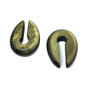 Gold Obsidian Oval Keyhole Ear Weights Hangers
