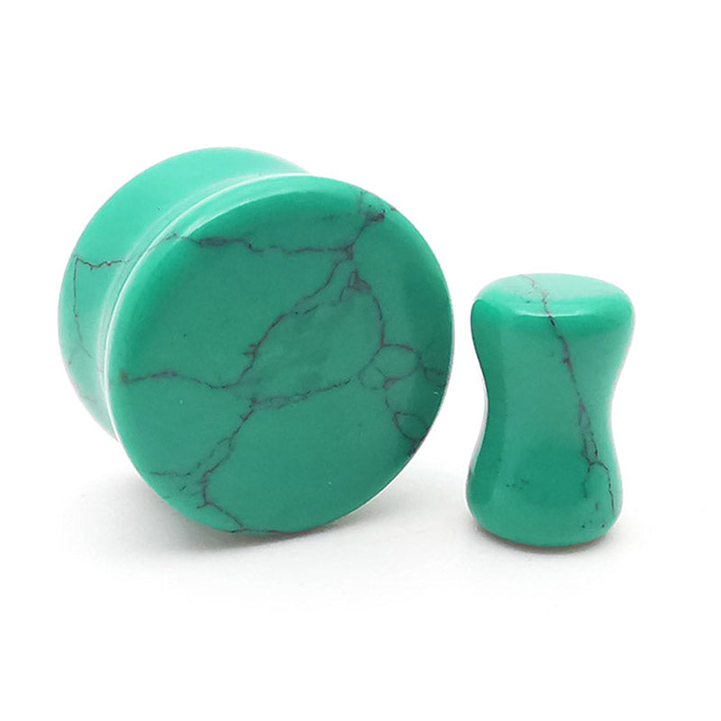 Synthetic Green Turquoise Double Flare Stone Plugs Ear Gauge